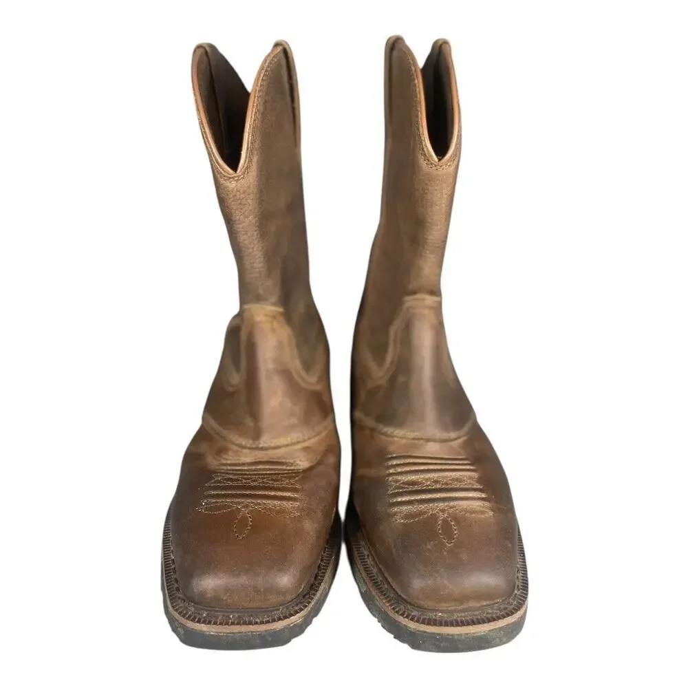 Cabela’s Men’s Pinedale Western Brown Full Grain Leather Square Toe Work Boots